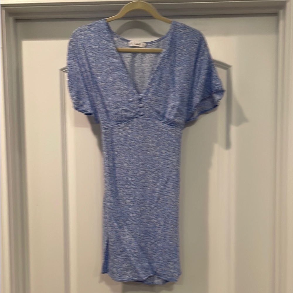 Blue V-Neck Short Sleeve Dress